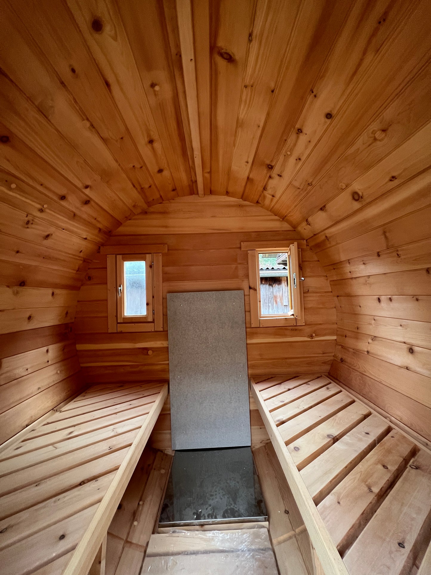 Sauna aus sibirischem Zedernholz 2,5m - Wellness Fasssauna Bausatz