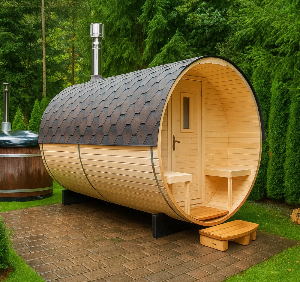 Fasssauna aus Zedernholz "BRR-420V-RUND"