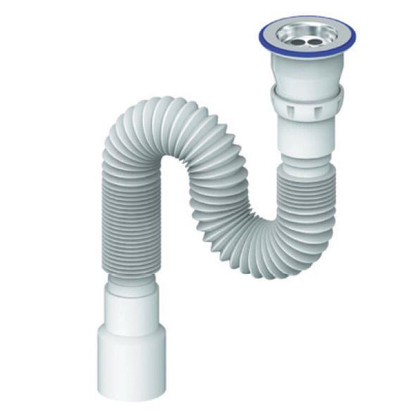 Universal-Abflusssiphon flex 1 1/2" Zoll auf 40 / 50mm Siphon Küche Spüle Bad Waschbecken Ablauf flexibel
