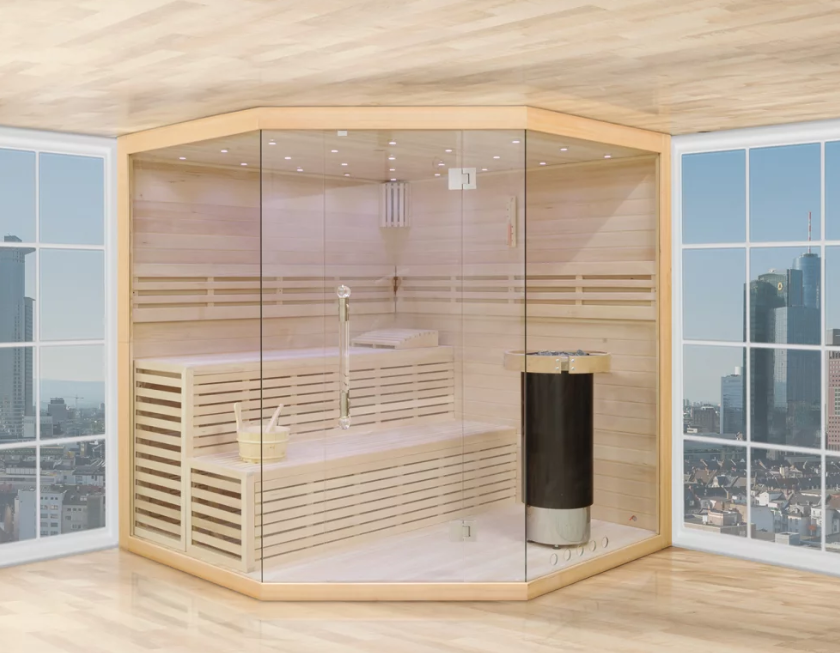 Finnische Sauna mit Glasfront 200 x 200 x 210cm