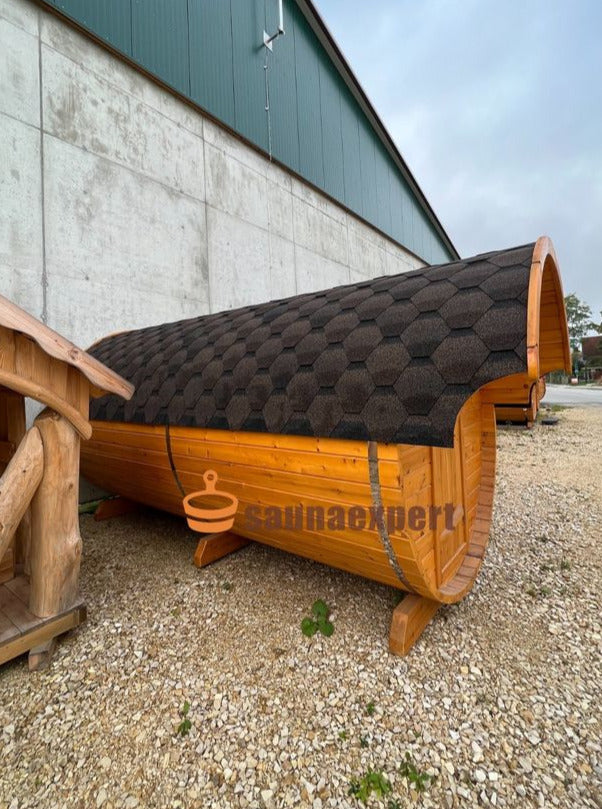 Fasssauna aus Zedernholz 450cm mit Vorraum