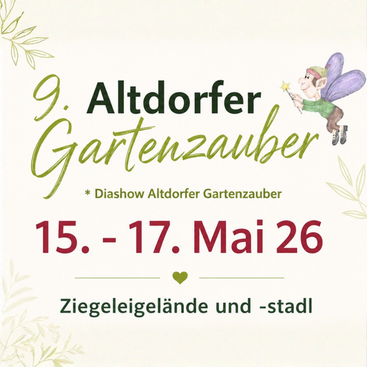 Flyer zum 9. Altdorfer Gartenzauber 2026 mit Messeangeboten von SAUNAEXPERT, Wellness-Produkten, aquaJAMES Wasserbars und großen Lager-Rabatten.