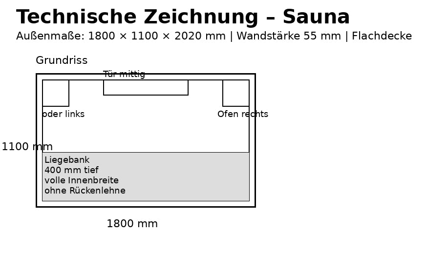 EKN - Innensauna aus Zedernholz 110 x 180cm