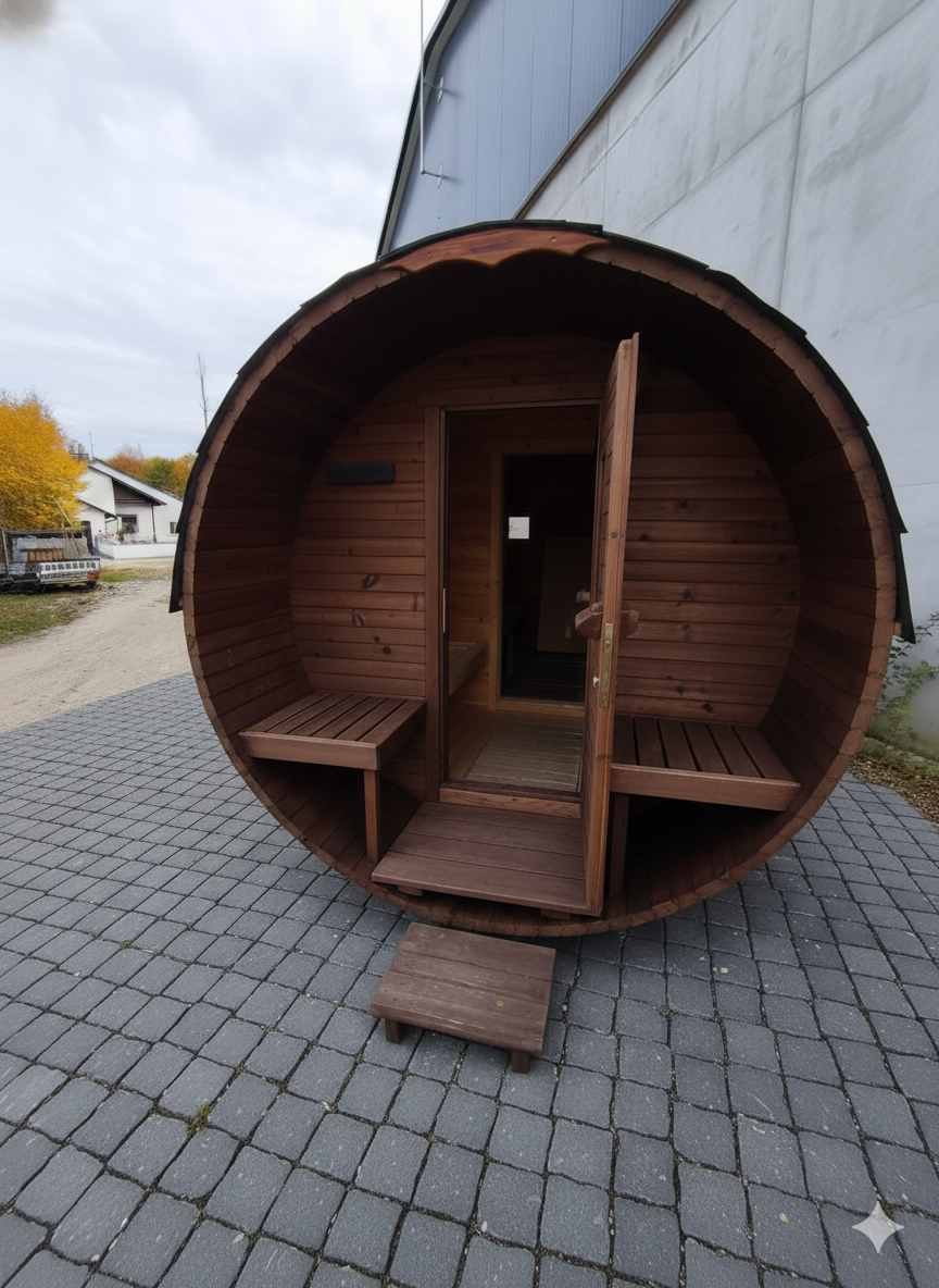 Fasssauna aus Zedernholz "BRR-420V-RUND"