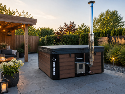 Outdoor ACRYL- Whirlpool / Badezuber 245 x 245cm mit Holzofen / Hot Tube