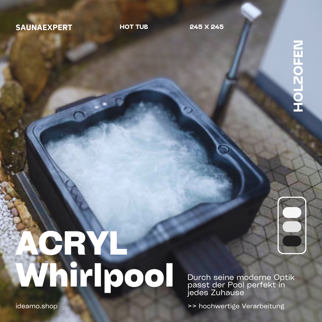 Outdoor ACRYL- Whirlpool / Badezuber 245 x 245cm mit Holzofen / Hot Tube