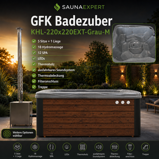GFK Badezuber 220x220cm mit Externe Ofen