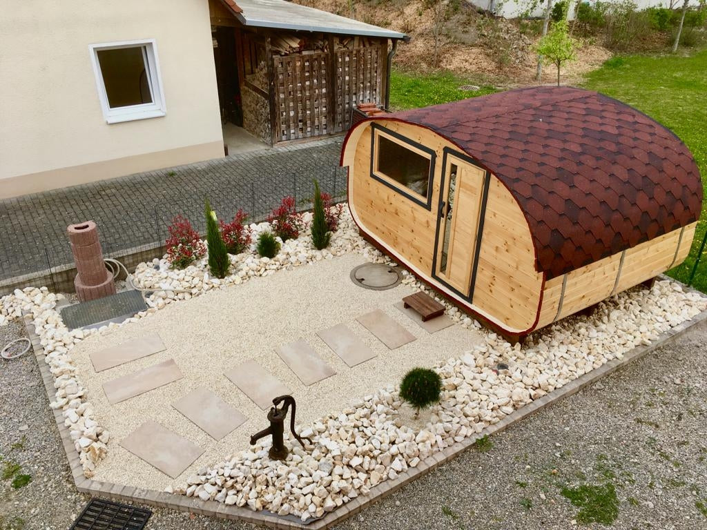 Fasssauna BRR-Quadro-Oval 4×3 m – Zeder