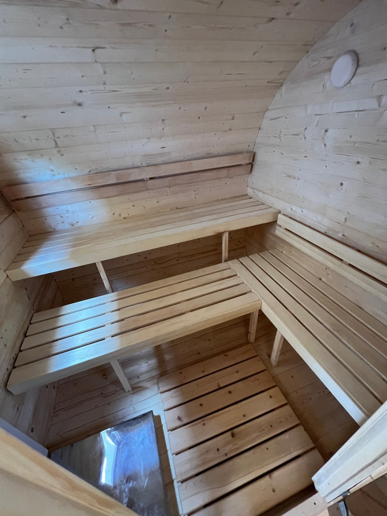 Fasssauna BRR-Quadro-Oval 4×3 m – Zeder