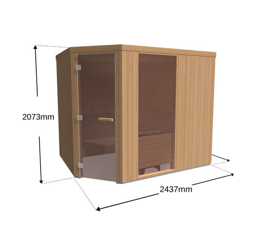 Tylö Corner Sauna 244×184×207 cm | Bronze-Glas, Thermo Aspen | Ofen SENSE SPORT 8
