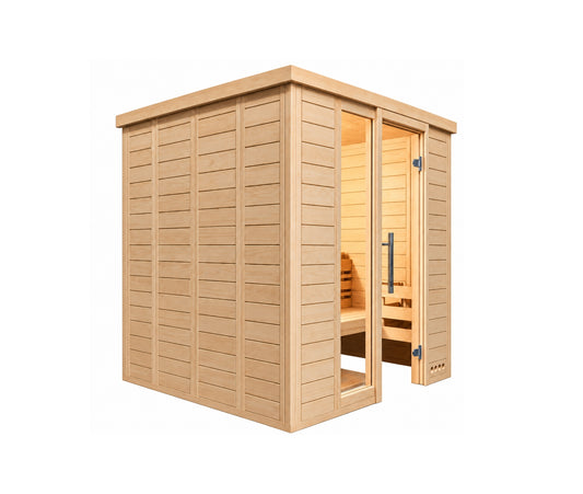 Sauna LAHTI 1 mit Ganzglastür und seitlichem Glaselement