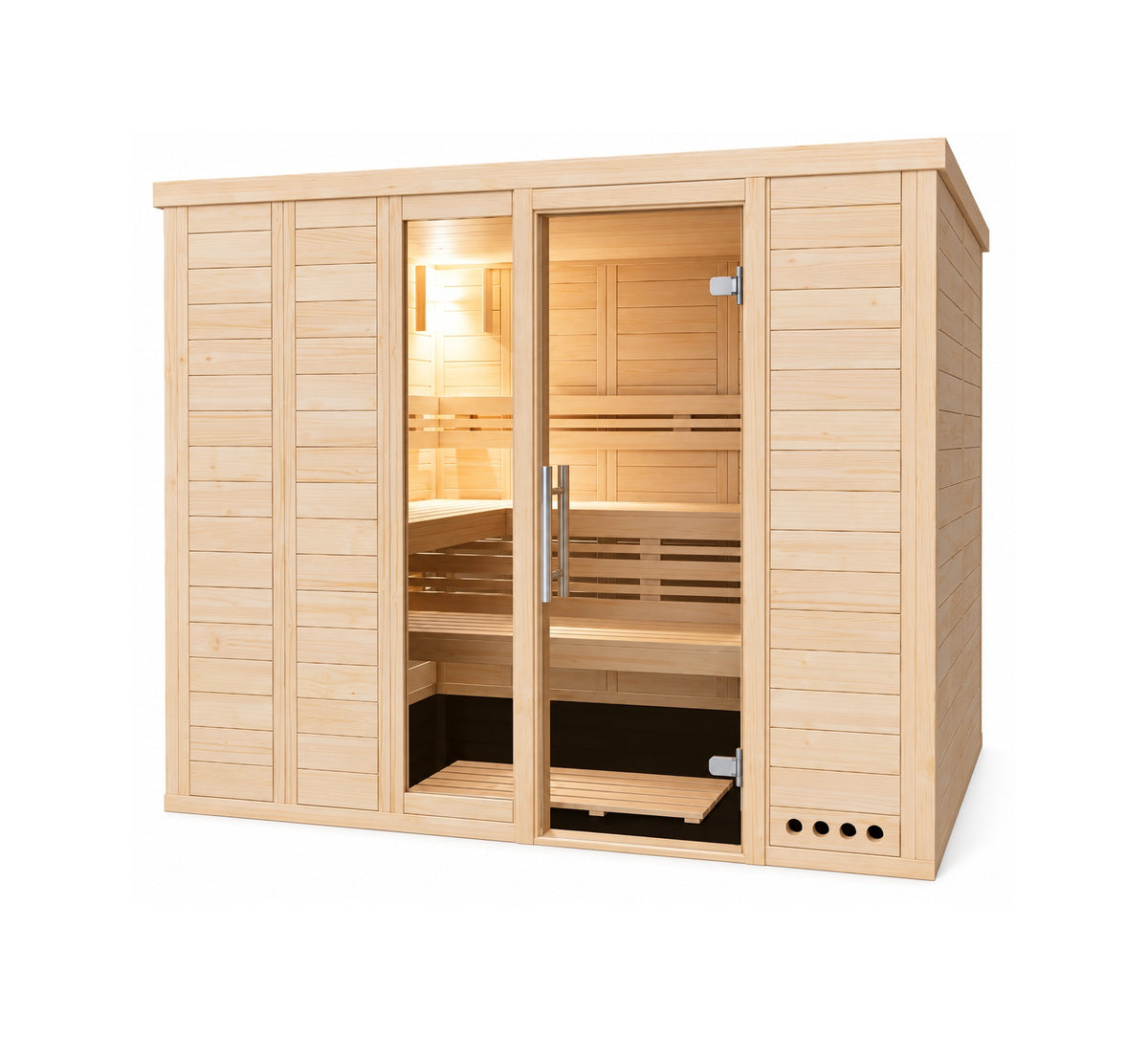 Sauna LAHTI 3 mit Ganzglastür & Seitenteil – 244 × 208 cm
