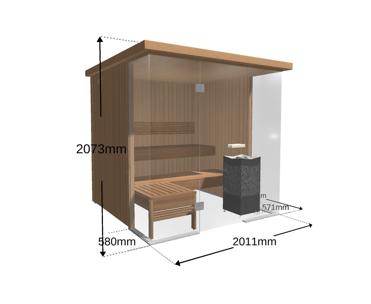 Tylö Glas-Ecksauna 201×201 cm – Thermo Aspen – inkl. CROWN ELITE 10