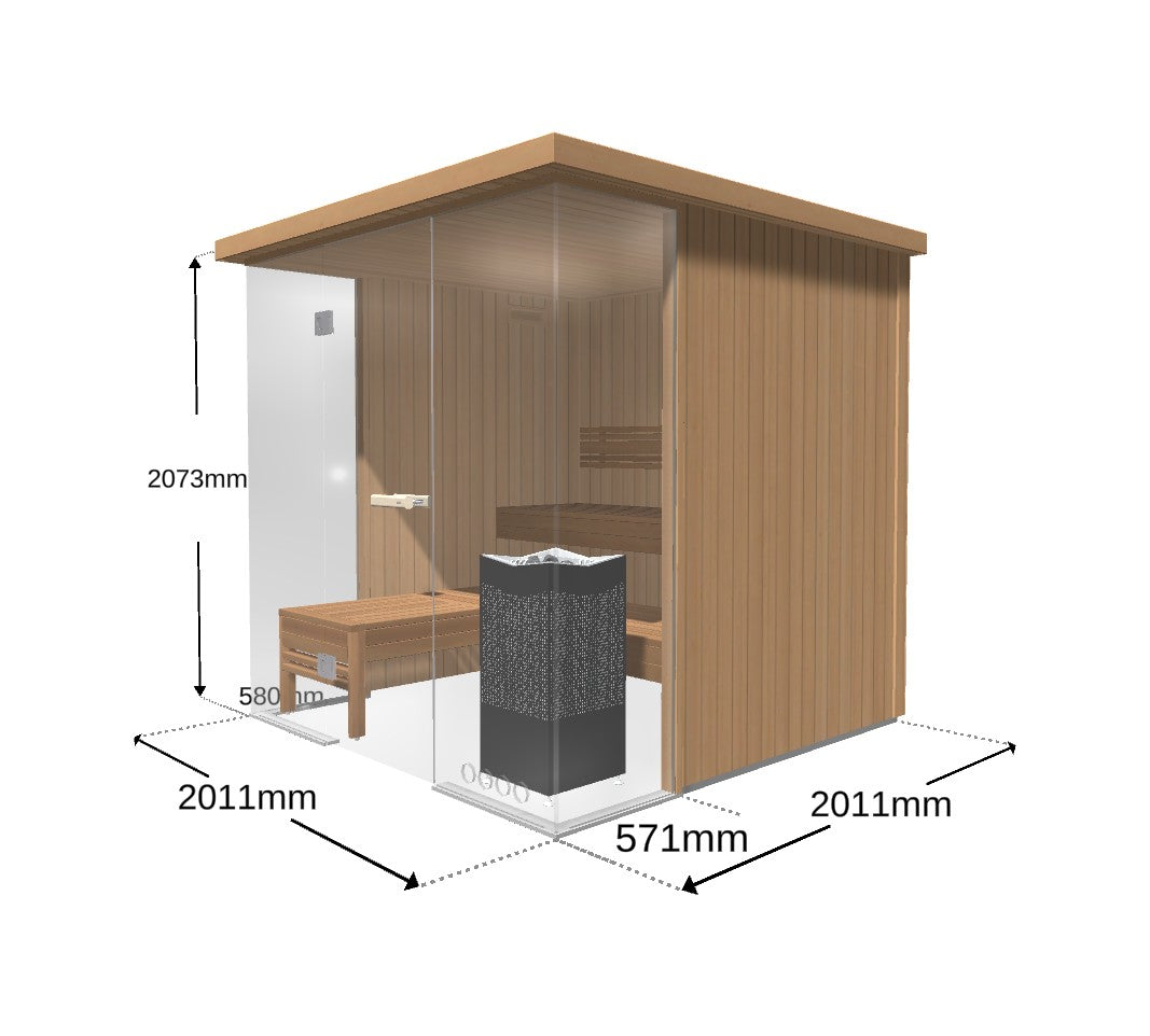 Tylö Glas-Ecksauna 201×201 cm – Thermo Aspen – inkl. CROWN ELITE 10