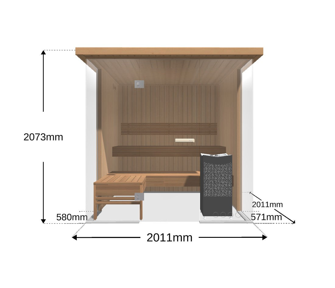 Tylö Glas-Ecksauna 201×201 cm – Thermo Aspen – inkl. CROWN ELITE 10