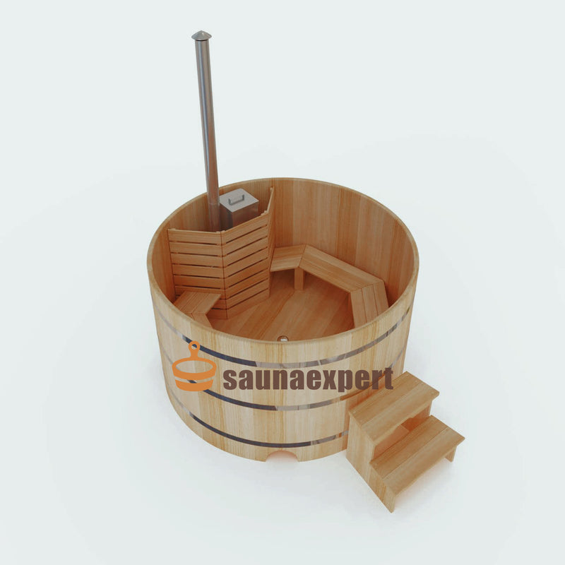 Badefass Badezuber Hot Tub ∅200cm Zedernholz mit Holzofen – saunaexpert